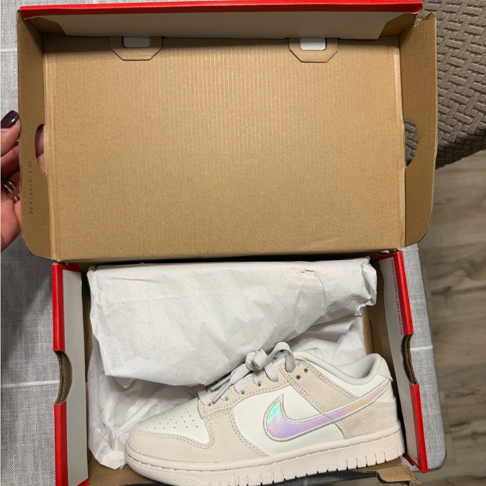 Nike Women's Cream Sneakers with Iridescent Swoosh